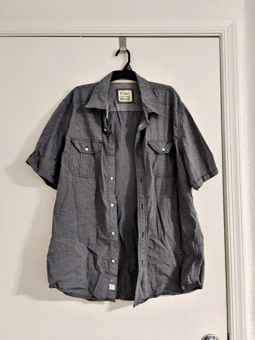 PD&C Short Sleeve Checkered Cotton Shirt in Gray